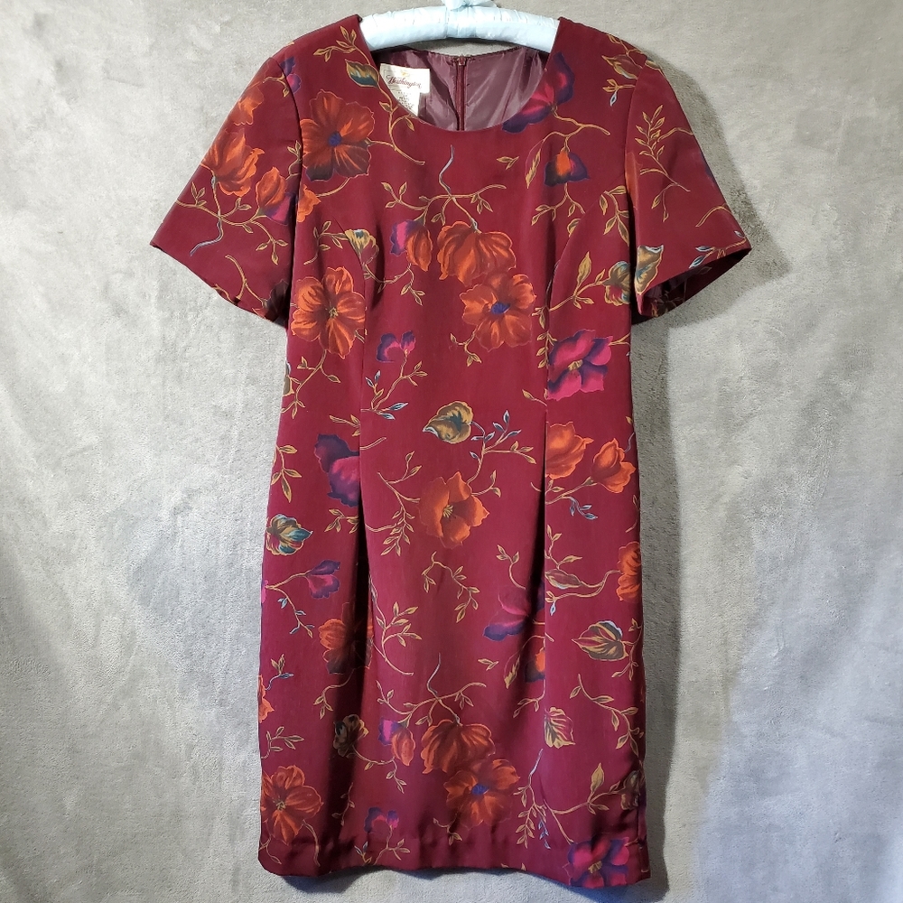 Worthington Fitted Lined Dress Burgundy Floral Size 12P
